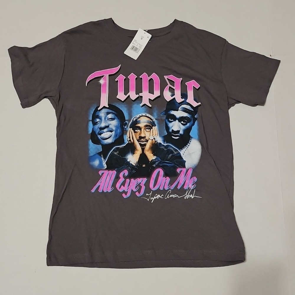 NWT 2PAC Tupac Women's Graphic T-Shirt Grey Size S